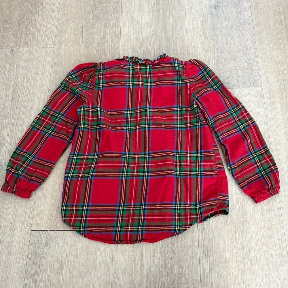 Wondernation Kids Girls Shirt Size 5T Red Plaid Long Sleeve Buttons 100% Cotton